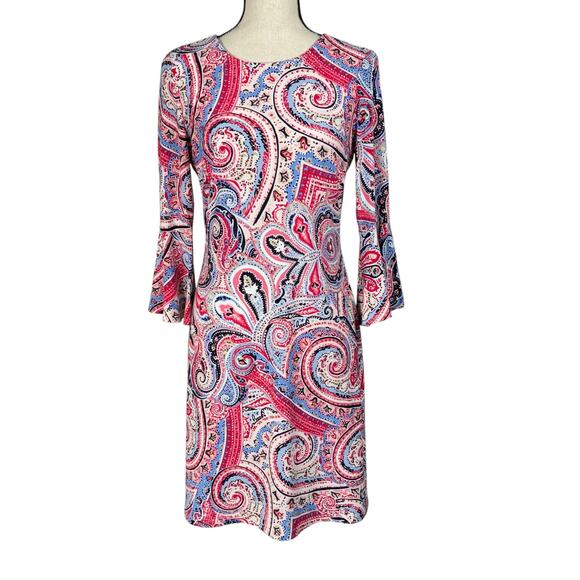 Tommy Hilfiger Dresses & Skirts - Tommy Hilfiger SZ 4 A-Line Dress Paisley 3/4 Bell Sleeves Stretch Round Neck Zip